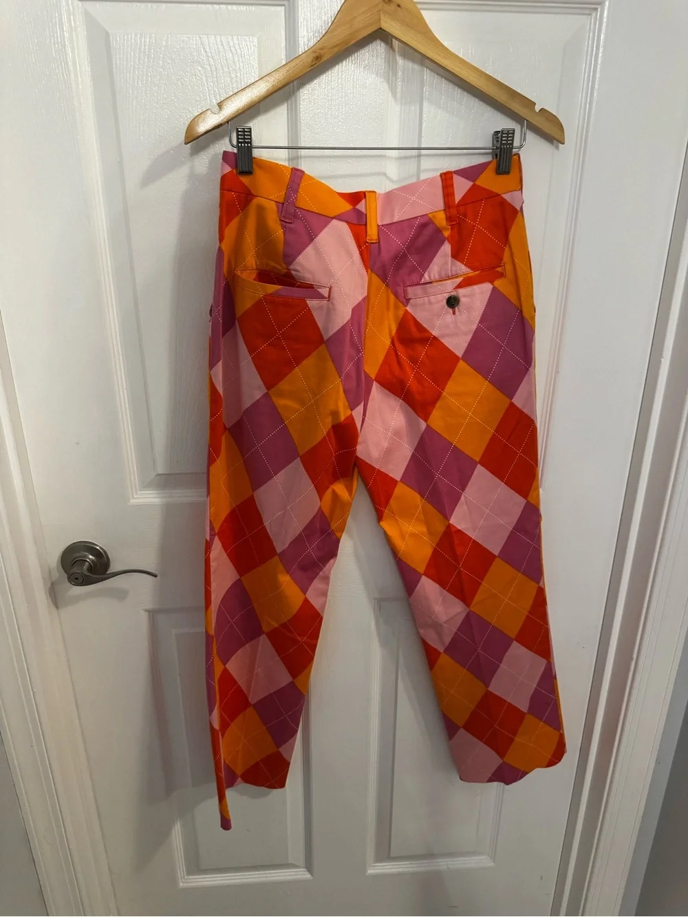 Loudmouth Men's Argyle Chinos in Raspberry Surebet, size 28